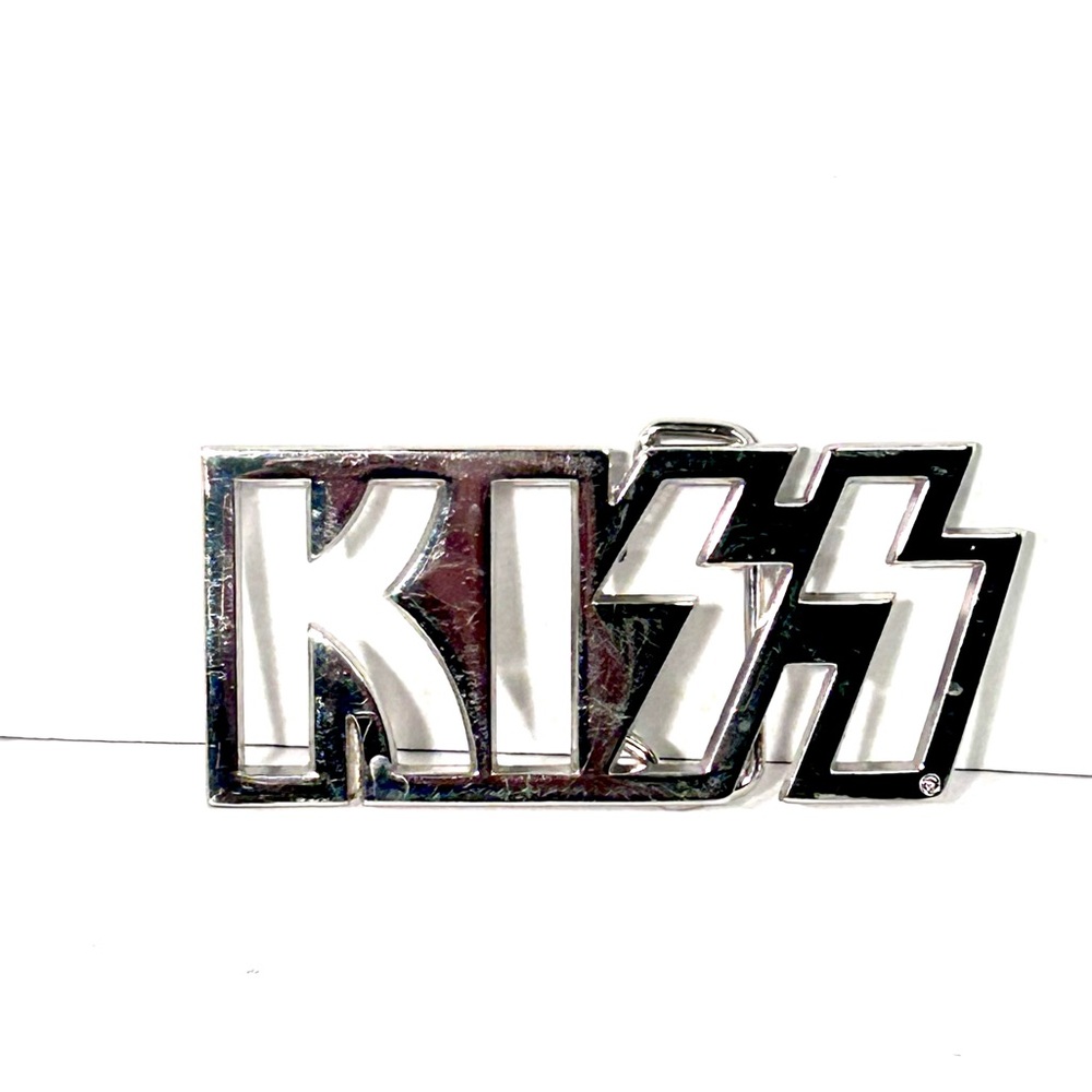 VINTAGE KISS Belt Buckle - Chrome Silver Tone Cutout Logo - Pre-owned